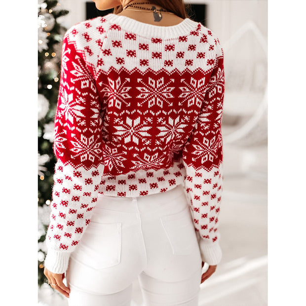 Knitted sweater women's Christmas snowflake long sleeved knitted sweater