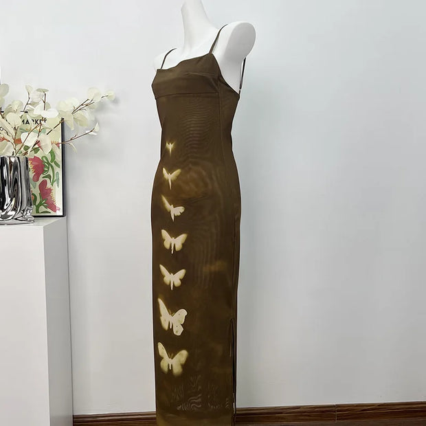 Designer Fashion Butterfly Women Summer Sexy Bodycon Fitness Slim Midi Long Club Night Dresses