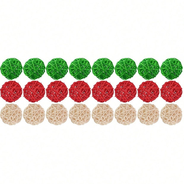 30 Pcs Christmas Rattan Balls Decorations Christmas Wicker Balls Decorative For Christmas Home Decor DIY Vase Bowl Filler Ornament Table Decoration