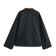 Fashionable breasted corduroy collar leather jacket