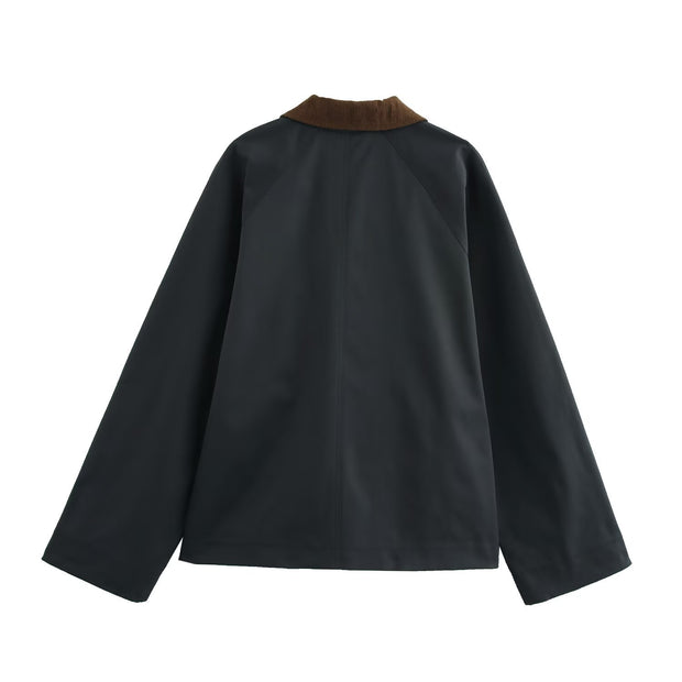 Fashionable breasted corduroy collar leather jacket