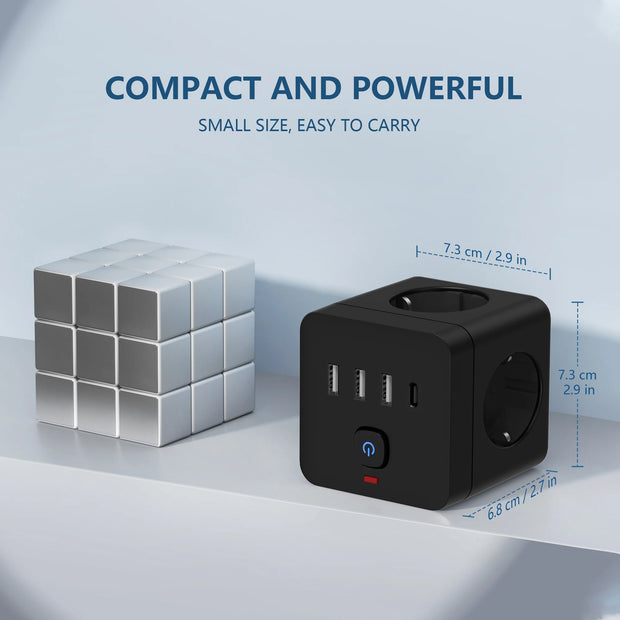 7-in-1 Power Strip Surge Protector USB 1 Type-C