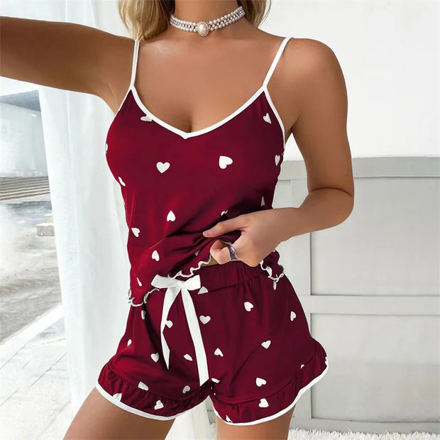 Women's Suspenders Soft Casual Cute Printed Pj's set