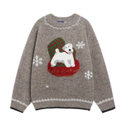 Retro Fun Dog Jacquard Knit Sweater for Men and Women Loose Lazy Couple Pullover Trendy