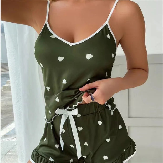 Women's Suspenders Soft Casual Cute Printed Pj's set