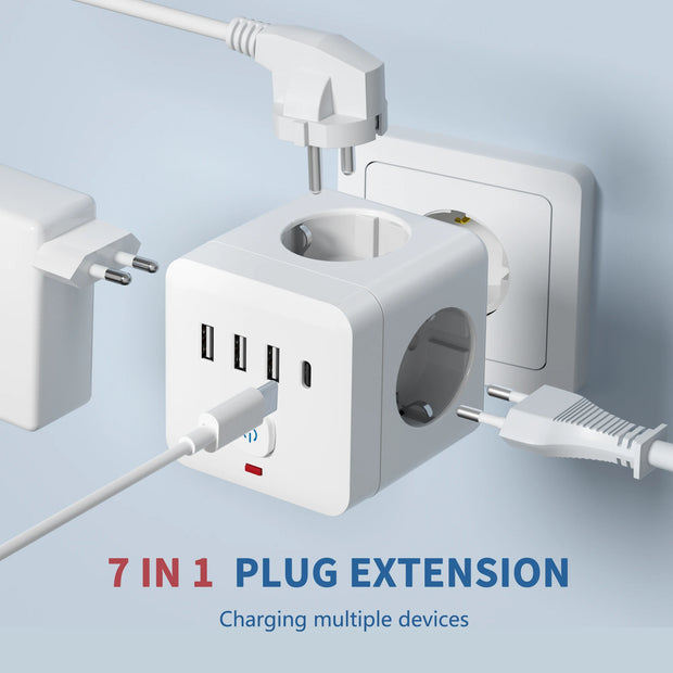 7-in-1 Power Strip Surge Protector USB 1 Type-C