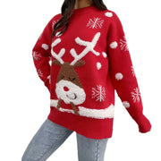 Knitted sweater top round neck Christmas red sweater for women