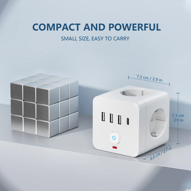7-in-1 Power Strip Surge Protector USB 1 Type-C
