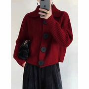 Polo Collar Knitted Cardigan Women's Style High-Grade Casual Short Sweater Jacket