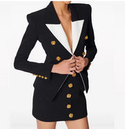 European and American celebrity fashion color blocking metal rose button slim fit suit jacket