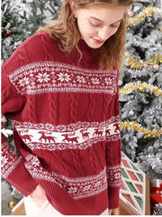 Knitted sweater women's jacquard loose knitted long sleeved top