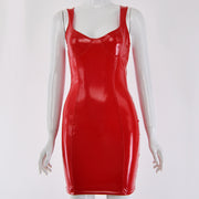Women PU Leather Mini Dress Sexy Dresses Woman Party Night Red Bodycon Dress Ladies Skinny Womens Clothing