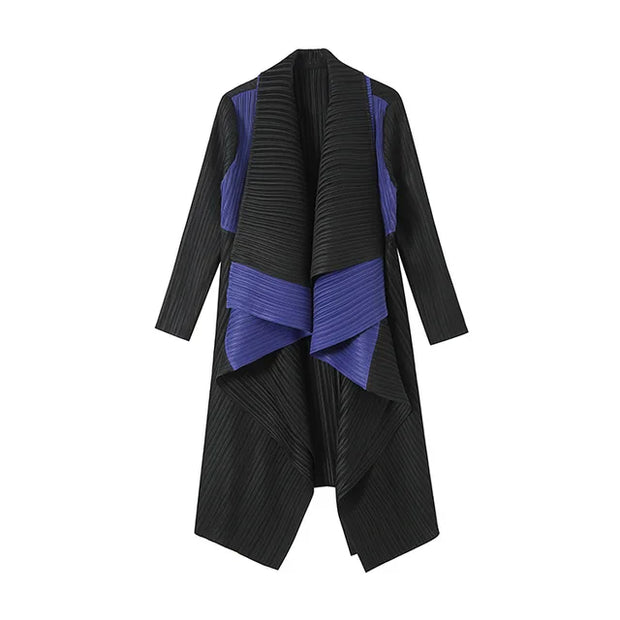 Autumn / Winter Cardigan Pleated Women Models Spell Color Double-layer Collar Long-sleeved Jacket