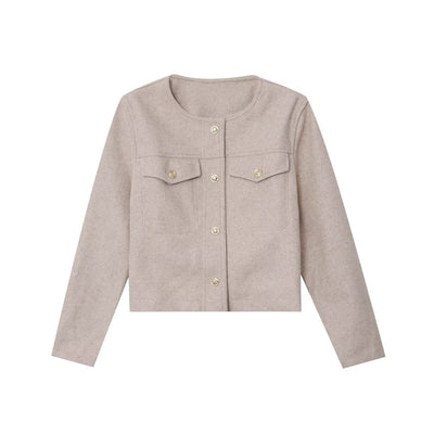 Round neck long sleeved pocket baseball jacket for women