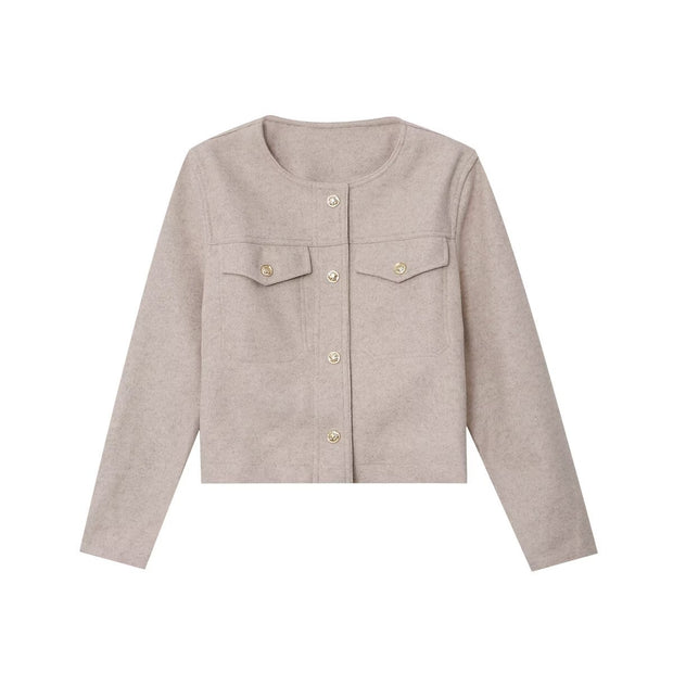 Round neck long sleeved pocket baseball jacket for women