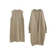 Lazy style long vest dress knitted cardigan set autumn and winter thick temperament versatile sweater jacket