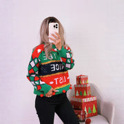 Color blocked printed knitted pullover sweater with round neck and casual loose fit for women's clothing