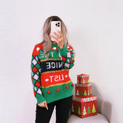 Color blocked printed knitted pullover sweater with round neck and casual loose fit for women's clothing