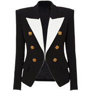 European and American celebrity fashion color blocking metal rose button slim fit suit jacket