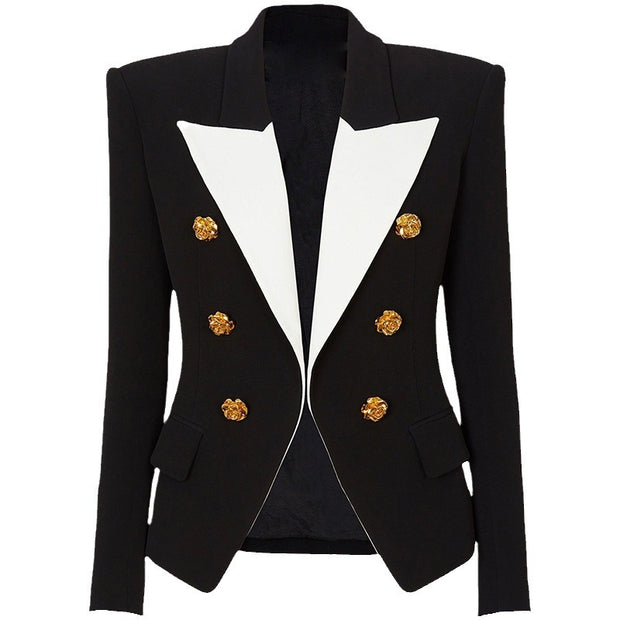 European and American celebrity fashion color blocking metal rose button slim fit suit jacket
