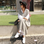 Long vest jacket over knee dress