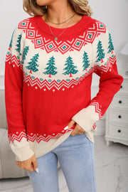 Jacquard women's Christmas tree pullover knitted Christmas sweater casual loose long sleeved top