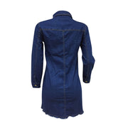 Women Sexy Holes Jeans Dress Buttons Up Turn Down Collar Long Sleeve Denim Mini Night Club Party Dresses