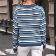Long sleeved round neck striped sweater for women