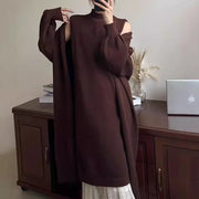 Lazy style long vest dress knitted cardigan set autumn and winter thick temperament versatile sweater jacket