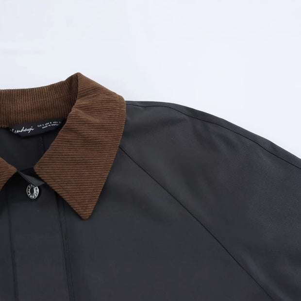Fashionable breasted corduroy collar leather jacket