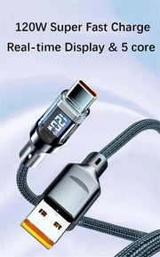 120W Type C to Type C Cable Phone Super Fast Charging Cable With LED Display USB To Type-C Data Cord For huawei oppo vivo
