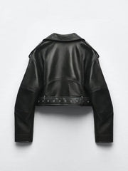 Leather Short Jacket with Belt Streetwear