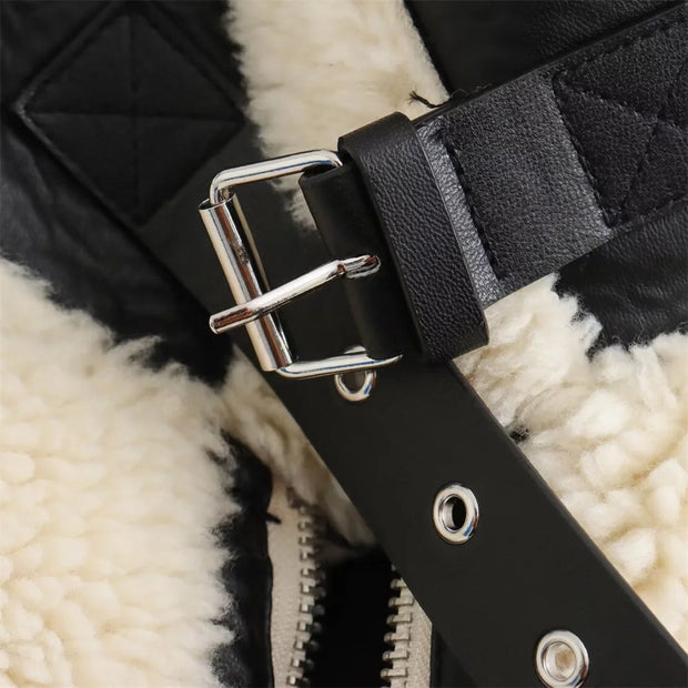 RARF Autumn New Women's European and American Style Artificial Fur Effect Motorcycle Jacket Coat with Fur Integration