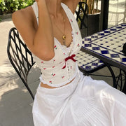 WhereMery Korean Fashion Print Halter Camis Tank Tops Summer Knitted Slim Fit Tank Top High Street Commuter Casual Women's Wear