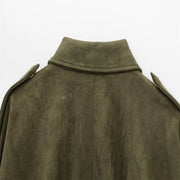 PB&ZA 2025 Women Faux Suede Collared Jacket with Shoulder Straps Loose Fit Stylish