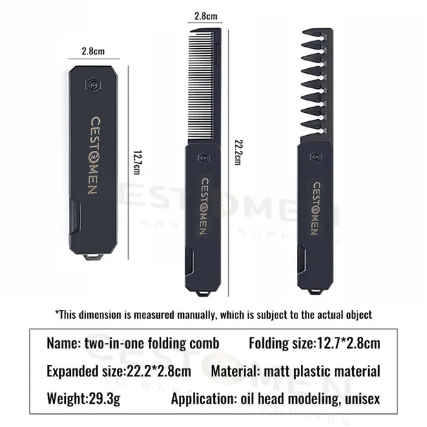 New 2 in 1 Pocket Folding Combs Plastic Wide Tooth Oil Head Comb Beard Combing Barber Hair Clipper Comb Salon Hair Styling Tools