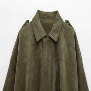 PB&ZA 2025 Women Faux Suede Collared Jacket with Shoulder Straps Loose Fit Stylish