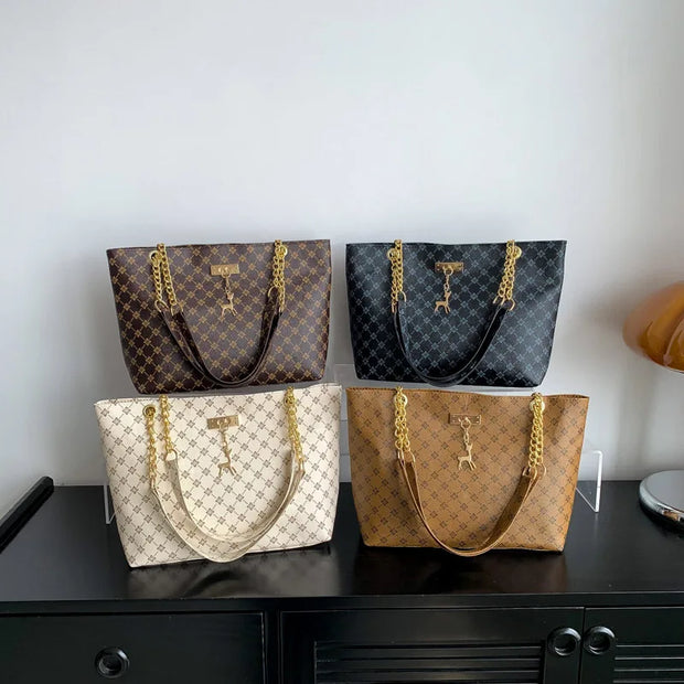 New Handbag Texture Soft Leather Large Capacity Tote Women Bag With Hanging Accessories Shoulder Bag