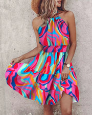 Elegant Floral Pleated H Shaped Midi Dress Female V Neck Puff Sleeve Waist Ruched Button Dresses Women Summer Dress