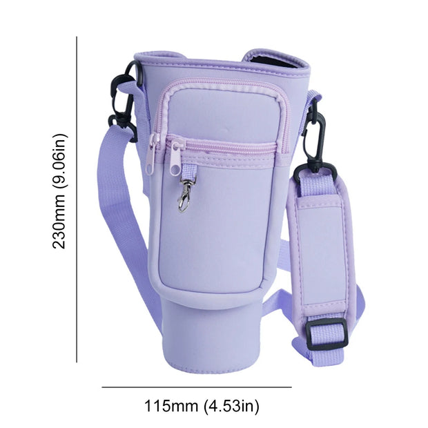 Portable Water Bottle Carrier Bag with Phone Pocket for Stanley 40oz Tumbler with Handle Neoprene Water Bottle Holder Pouch