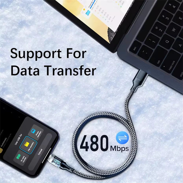 120W Type C to Type C Cable Phone Super Fast Charging Cable With LED Display USB To Type-C Data Cord For huawei oppo vivo