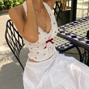 WhereMery Korean Fashion Print Halter Camis Tank Tops Summer Knitted Slim Fit Tank Top High Street Commuter Casual Women's Wear