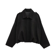PB&ZA 2025 Women Faux Suede Collared Jacket with Shoulder Straps Loose Fit Stylish