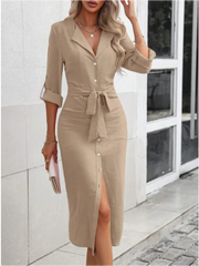 Long Sleeved Button Lace Up Dress