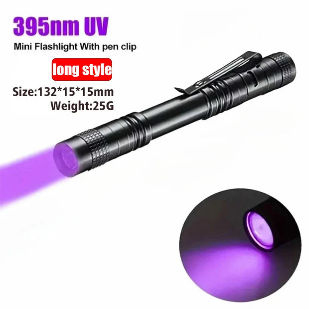 Ultraviolet Torch With Pen Clip Portable AAA Batteries