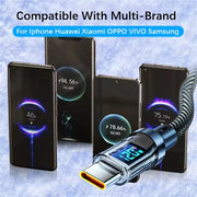 120W Type C to Type C Cable Phone Super Fast Charging Cable With LED Display USB To Type-C Data Cord For huawei oppo vivo