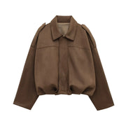 PB&ZA 2025 Women Faux Suede Collared Jacket with Shoulder Straps Loose Fit Stylish