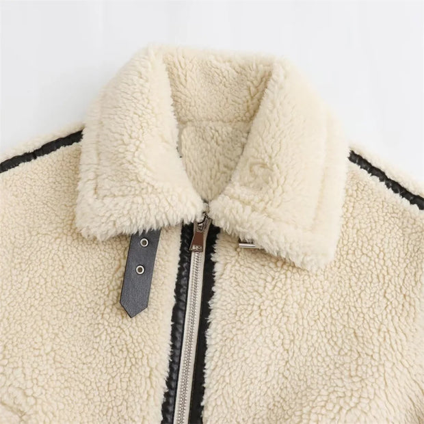RARF Autumn New Women's European and American Style Artificial Fur Effect Motorcycle Jacket Coat with Fur Integration