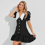 Tornova Print Puff Sleeves Ruffled Dress Women's V-Neck High Waist Pearl Buttons Mini Dress Female Casual Vacation Fashion Dress