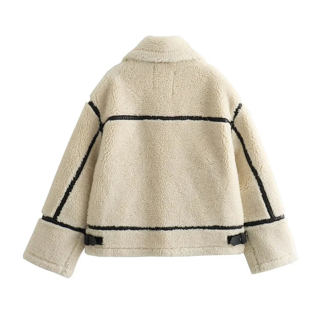 RARF Autumn New Women's European and American Style Artificial Fur Effect Motorcycle Jacket Coat with Fur Integration